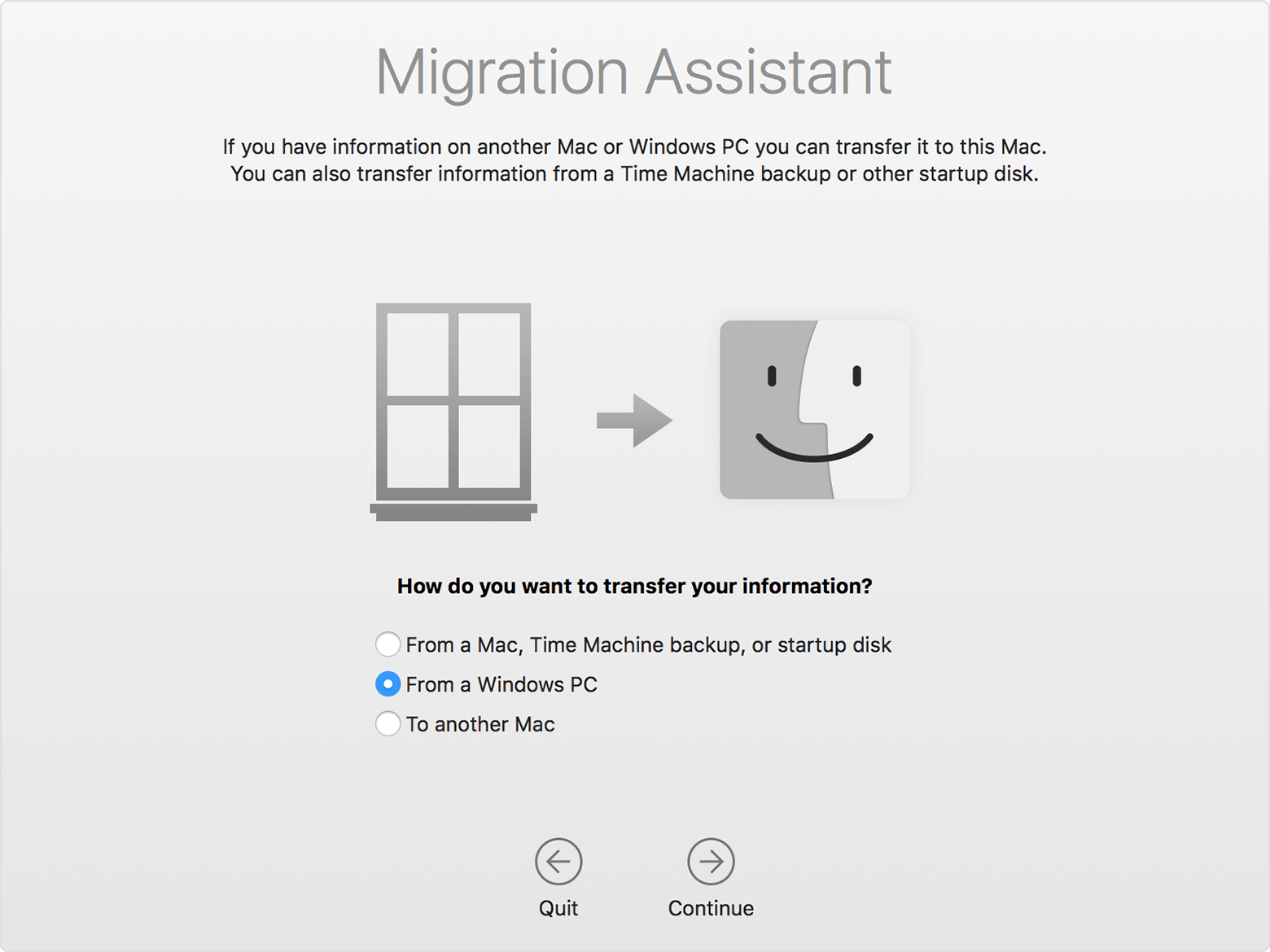 high sierra migration assistant pc to mac